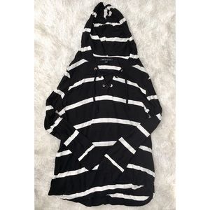 INC Lightweight Black & White Hooded Lace Up Top